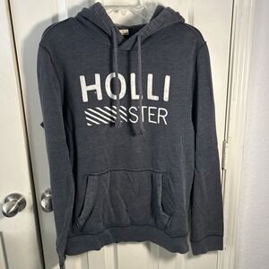 Hollister Co. Mens Y2K Hooded Sweatshirt Navy & Gray Size M 90s Vintage Preppy